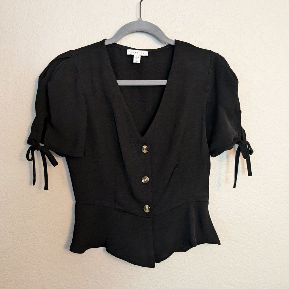 TOPSHOP Bryony Puff Sleeve Tea Blouse, Black, Size 2